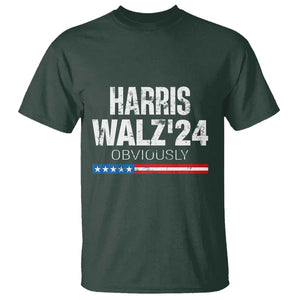 Harris Walz'24 Obviously T Shirt American Flag Kamala For President Election TS11 Dark Forest Green Print Your Wear