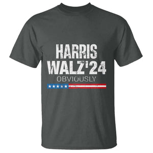 Harris Walz'24 Obviously T Shirt American Flag Kamala For President Election TS11 Dark Heather Print Your Wear