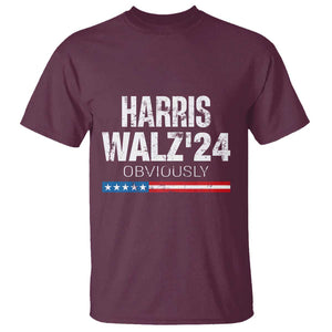 Harris Walz'24 Obviously T Shirt American Flag Kamala For President Election TS11 Maroon Print Your Wear