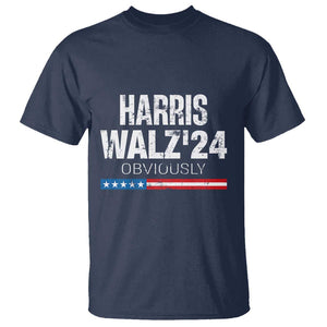 Harris Walz'24 Obviously T Shirt American Flag Kamala For President Election TS11 Navy Print Your Wear