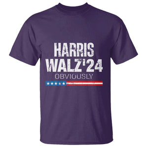 Harris Walz'24 Obviously T Shirt American Flag Kamala For President Election TS11 Purple Print Your Wear