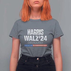 Harris Walz'24 Obviously T Shirt For Women American Flag Kamala For President Election TS11 Charcoal Print Your Wear