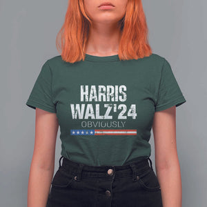 Harris Walz'24 Obviously T Shirt For Women American Flag Kamala For President Election TS11 Dark Forest Green Print Your Wear