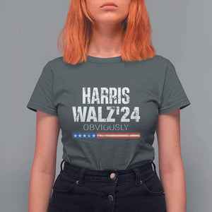 Harris Walz'24 Obviously T Shirt For Women American Flag Kamala For President Election TS11 Dark Heather Print Your Wear