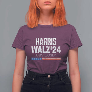 Harris Walz'24 Obviously T Shirt For Women American Flag Kamala For President Election TS11 Maroon Print Your Wear