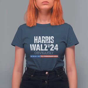 Harris Walz'24 Obviously T Shirt For Women American Flag Kamala For President Election TS11 Navy Print Your Wear