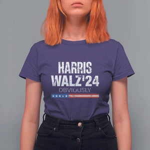 Harris Walz'24 Obviously T Shirt For Women American Flag Kamala For President Election TS11 Purple Print Your Wear