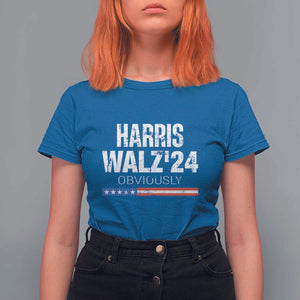 Harris Walz'24 Obviously T Shirt For Women American Flag Kamala For President Election TS11 Royal Blue Print Your Wear