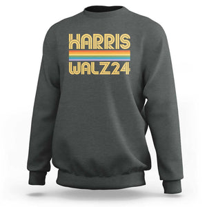 Harris Walz'24 Sweatshirt Retro Rainbow Stripes LGBT Flag US Presidential Election 2024 TS11 Dark Heather Print Your Wear