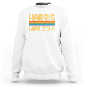 Harris Walz'24 Sweatshirt Retro Rainbow Stripes LGBT Flag US Presidential Election 2024 TS11 White Print Your Wear