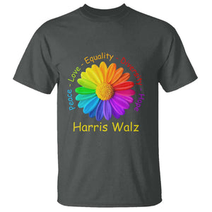 Harris Walz 2024 T Shirt Peace Love Equality Diversity Hope Rainbow Flower TS11 Dark Heather Print Your Wear