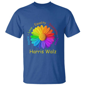 Harris Walz 2024 T Shirt Peace Love Equality Diversity Hope Rainbow Flower TS11 Royal Blue Print Your Wear