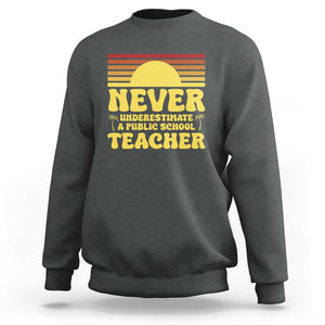 Harris Walz Sweatshirt Never Underestimate A Public School Teacher Sunshine Coconut Tree TS11 Dark Heather Print Your Wear