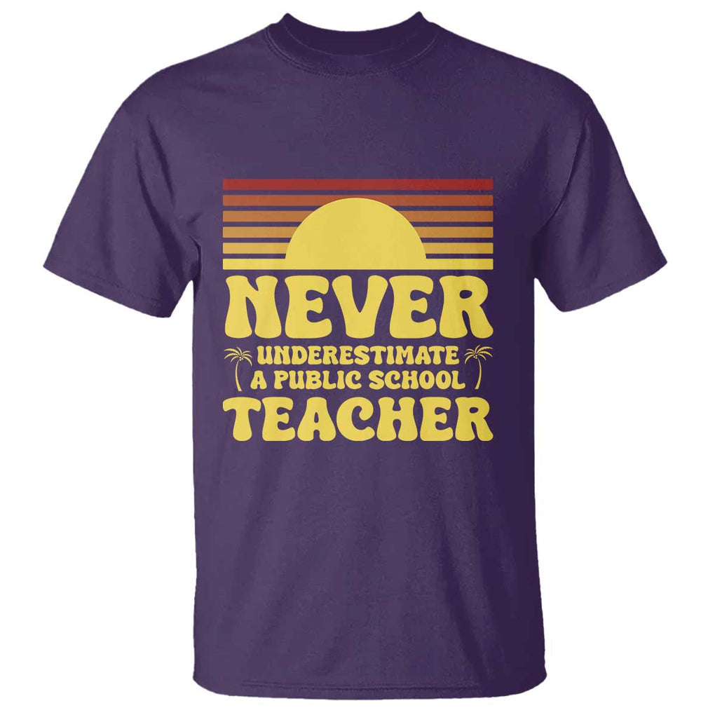 Harris Walz T Shirt Never Underestimate A Public School Teacher Sunshine Coconut Tree TS11 Purple Print Your Wear