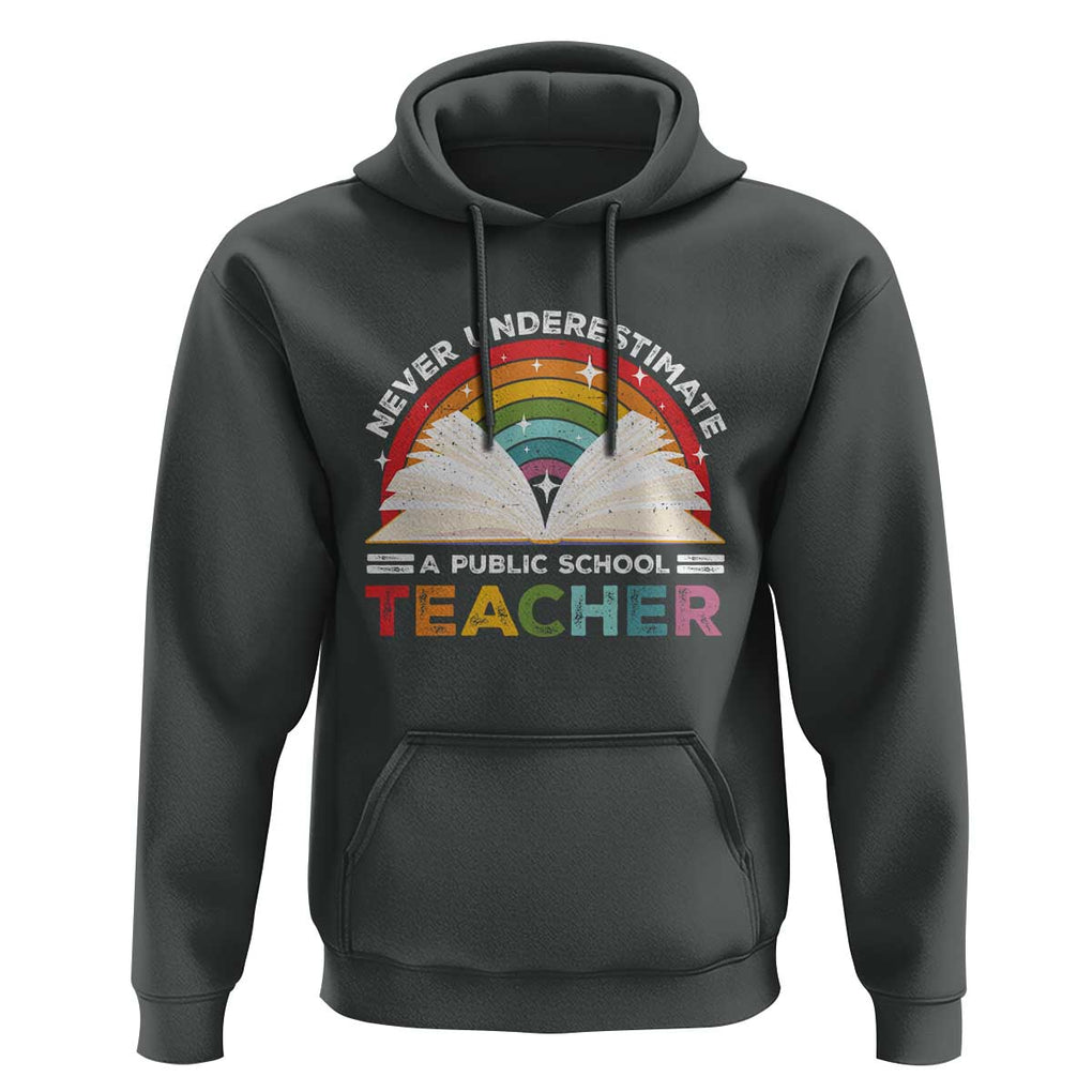 Tim Walz Hoodie Never Underestimate A Public School Teacher Rainbow Book TS11 Dark Heather Print Your Wear