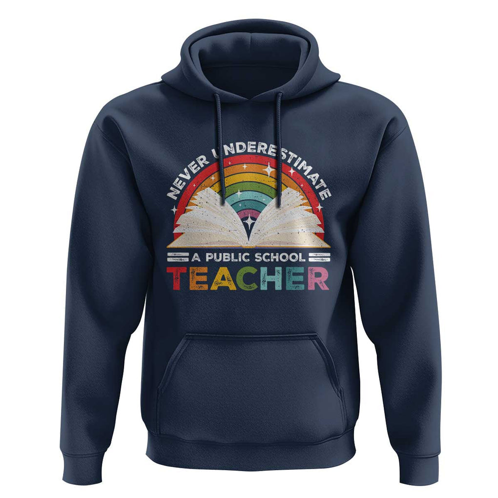 Tim Walz Hoodie Never Underestimate A Public School Teacher Rainbow Book TS11 Navy Print Your Wear