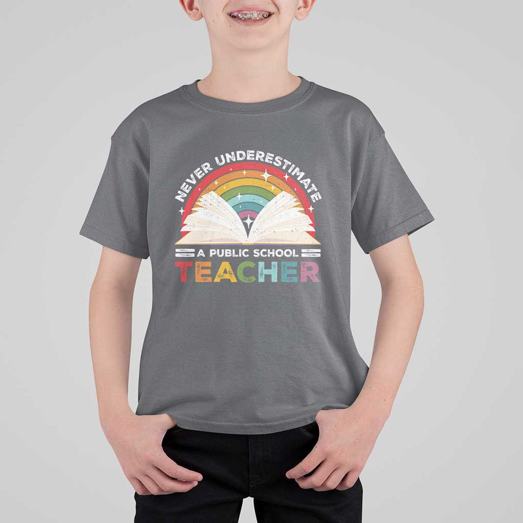 Tim Walz T Shirt For Kid Never Underestimate A Public School Teacher Rainbow Book TS11 Charcoal Print Your Wear