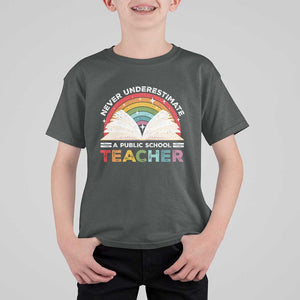 Tim Walz T Shirt For Kid Never Underestimate A Public School Teacher Rainbow Book TS11 Dark Heather Print Your Wear