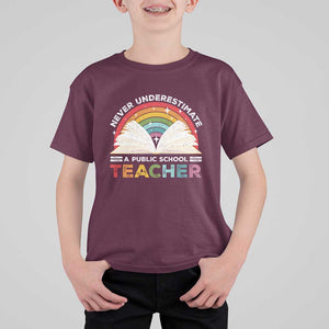 Tim Walz T Shirt For Kid Never Underestimate A Public School Teacher Rainbow Book TS11 Maroon Print Your Wear