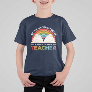 Tim Walz T Shirt For Kid Never Underestimate A Public School Teacher Rainbow Book TS11 Navy Print Your Wear