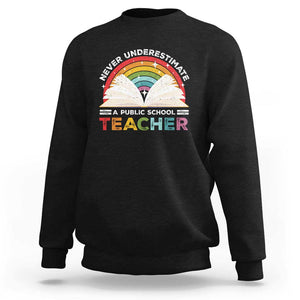 Tim Walz Sweatshirt Never Underestimate A Public School Teacher Rainbow Book TS11 Black Print Your Wear