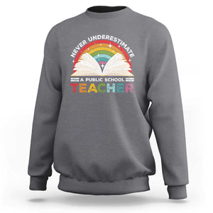 Tim Walz Sweatshirt Never Underestimate A Public School Teacher Rainbow Book TS11 Charcoal Print Your Wear