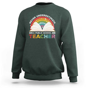 Tim Walz Sweatshirt Never Underestimate A Public School Teacher Rainbow Book TS11 Dark Forest Green Print Your Wear