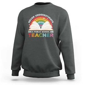 Tim Walz Sweatshirt Never Underestimate A Public School Teacher Rainbow Book TS11 Dark Heather Print Your Wear