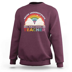 Tim Walz Sweatshirt Never Underestimate A Public School Teacher Rainbow Book TS11 Maroon Print Your Wear