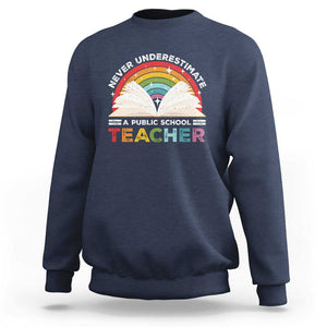 Tim Walz Sweatshirt Never Underestimate A Public School Teacher Rainbow Book TS11 Navy Print Your Wear