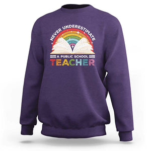 Tim Walz Sweatshirt Never Underestimate A Public School Teacher Rainbow Book TS11 Purple Print Your Wear