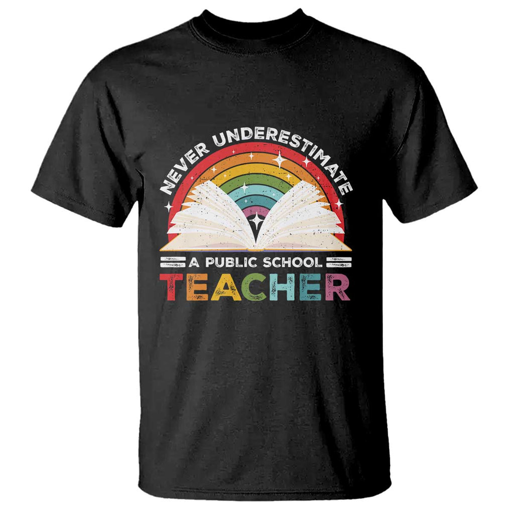 Tim Walz T Shirt Never Underestimate A Public School Teacher Rainbow Book TS11 Black Print Your Wear