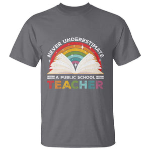 Tim Walz T Shirt Never Underestimate A Public School Teacher Rainbow Book TS11 Charcoal Print Your Wear