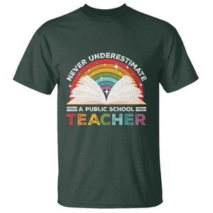 Tim Walz T Shirt Never Underestimate A Public School Teacher Rainbow Book TS11 Dark Forest Green Print Your Wear