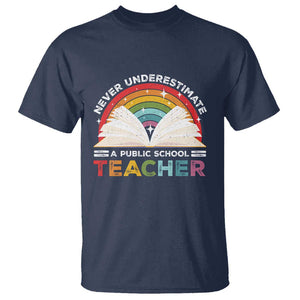 Tim Walz T Shirt Never Underestimate A Public School Teacher Rainbow Book TS11 Navy Print Your Wear