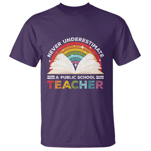 Tim Walz T Shirt Never Underestimate A Public School Teacher Rainbow Book TS11 Purple Print Your Wear