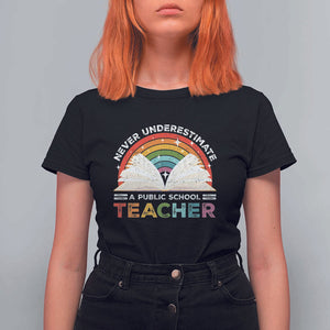 Tim Walz T Shirt For Women Never Underestimate A Public School Teacher Rainbow Book TS11 Black Print Your Wear