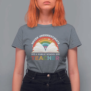 Tim Walz T Shirt For Women Never Underestimate A Public School Teacher Rainbow Book TS11 Charcoal Print Your Wear