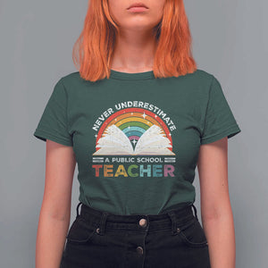 Tim Walz T Shirt For Women Never Underestimate A Public School Teacher Rainbow Book TS11 Dark Forest Green Print Your Wear