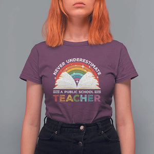 Tim Walz T Shirt For Women Never Underestimate A Public School Teacher Rainbow Book TS11 Maroon Print Your Wear