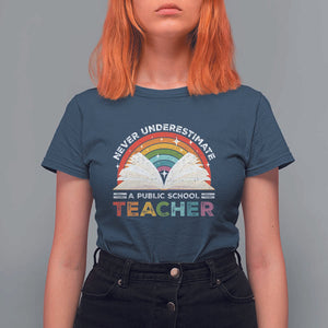 Tim Walz T Shirt For Women Never Underestimate A Public School Teacher Rainbow Book TS11 Navy Print Your Wear