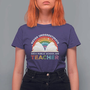 Tim Walz T Shirt For Women Never Underestimate A Public School Teacher Rainbow Book TS11 Purple Print Your Wear