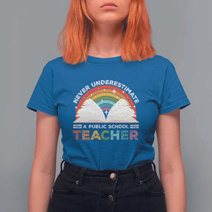 Tim Walz T Shirt For Women Never Underestimate A Public School Teacher Rainbow Book TS11 Royal Blue Print Your Wear