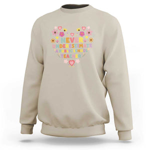 Harris Walz Supporter Sweatshirt Never Underestimate A Public School Teacher Flower Heart TS11 Sand Print Your Wear