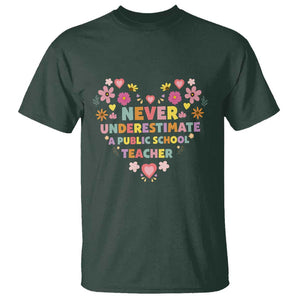 Harris Walz Supporter T Shirt Never Underestimate A Public School Teacher Flower Heart TS11 Dark Forest Green Print Your Wear