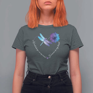 Suicide Prevention Awareness T Shirt For Women He Will Always On My Mind Forever In My Heart Dragonfly Flower TS11 Dark Heather Print Your Wear