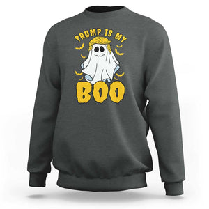 Funny Trump Supporter 2024 Sweatshirt Trump Is My Boo Halloween Ghost Bat Blond Hair TS11 Dark Heather Print Your Wear