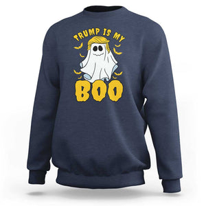 Funny Trump Supporter 2024 Sweatshirt Trump Is My Boo Halloween Ghost Bat Blond Hair TS11 Navy Print Your Wear