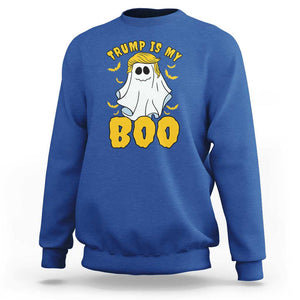 Funny Trump Supporter 2024 Sweatshirt Trump Is My Boo Halloween Ghost Bat Blond Hair TS11 Royal Blue Print Your Wear