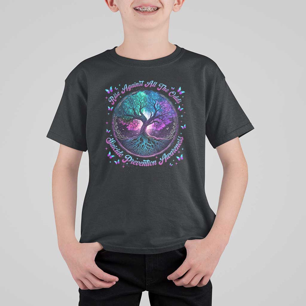 Suicide Prevention Awareness T Shirt For Kid Rise Against All The Odds Teal And Purple Tree Butterfly TS11 Black Print Your Wear